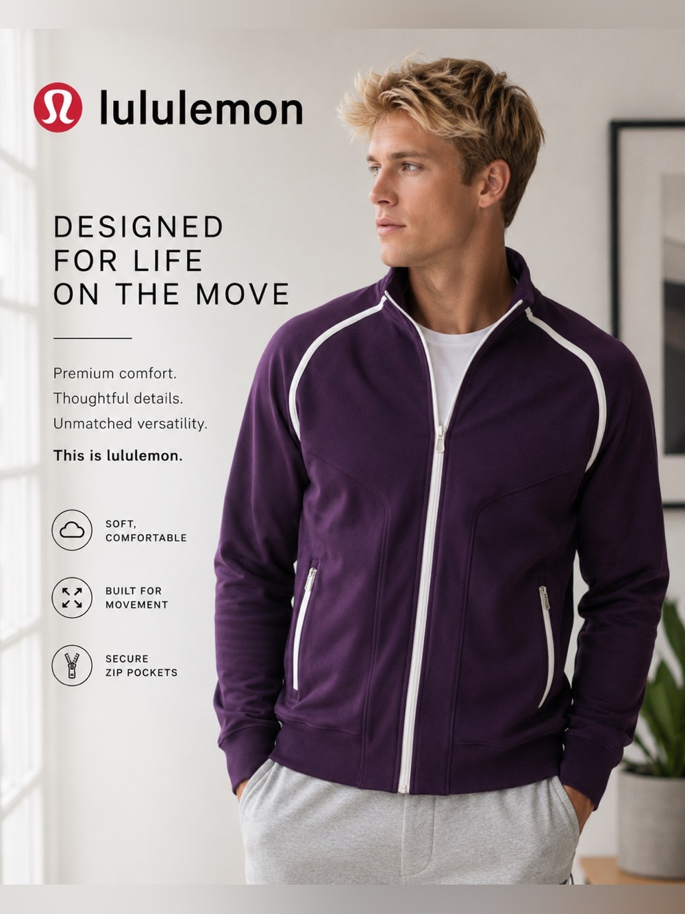 Men Lululemon Track Full Zip Jacket Size Large Eggplant Color